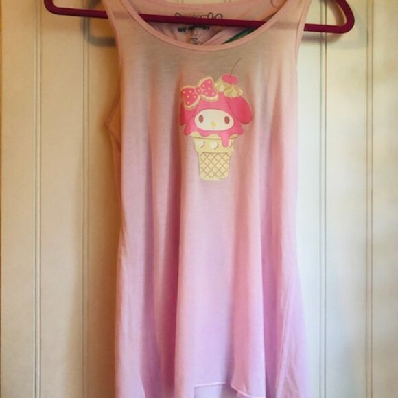 Japan LA My Melody Pink Tank Top Shirt Teal Bow Ice Cream Cone Small - Picture 1 of 11
